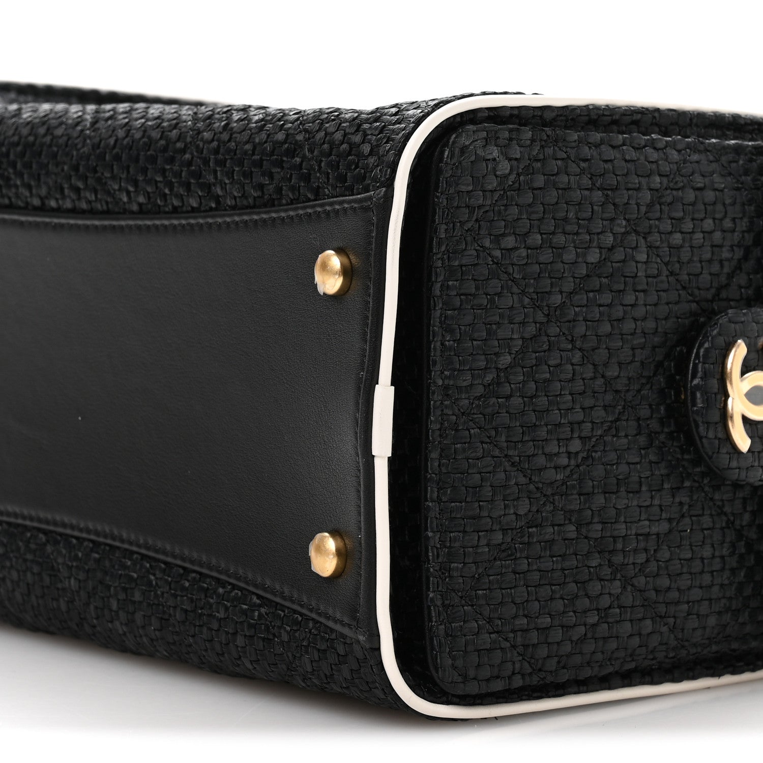 Chanel Braided Raffia Calfskin Small Chanel 25 Handbag Black White