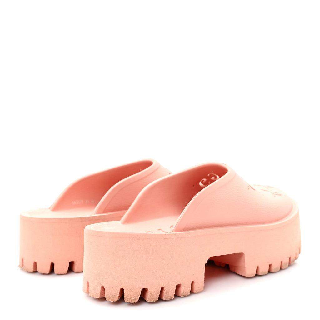 Gucci Rubber GG Monogram Perforated Elea Platform 55mm Lug Sole Sandals 41 Peachy Chic