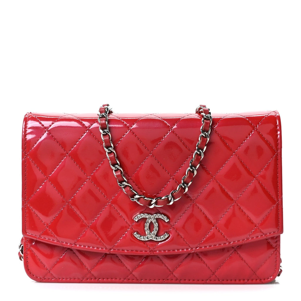 Chanel Patent Quilted Brilliant Wallet On Chain WOC Red
