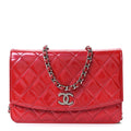 Chanel Patent Quilted Brilliant Wallet On Chain WOC Red