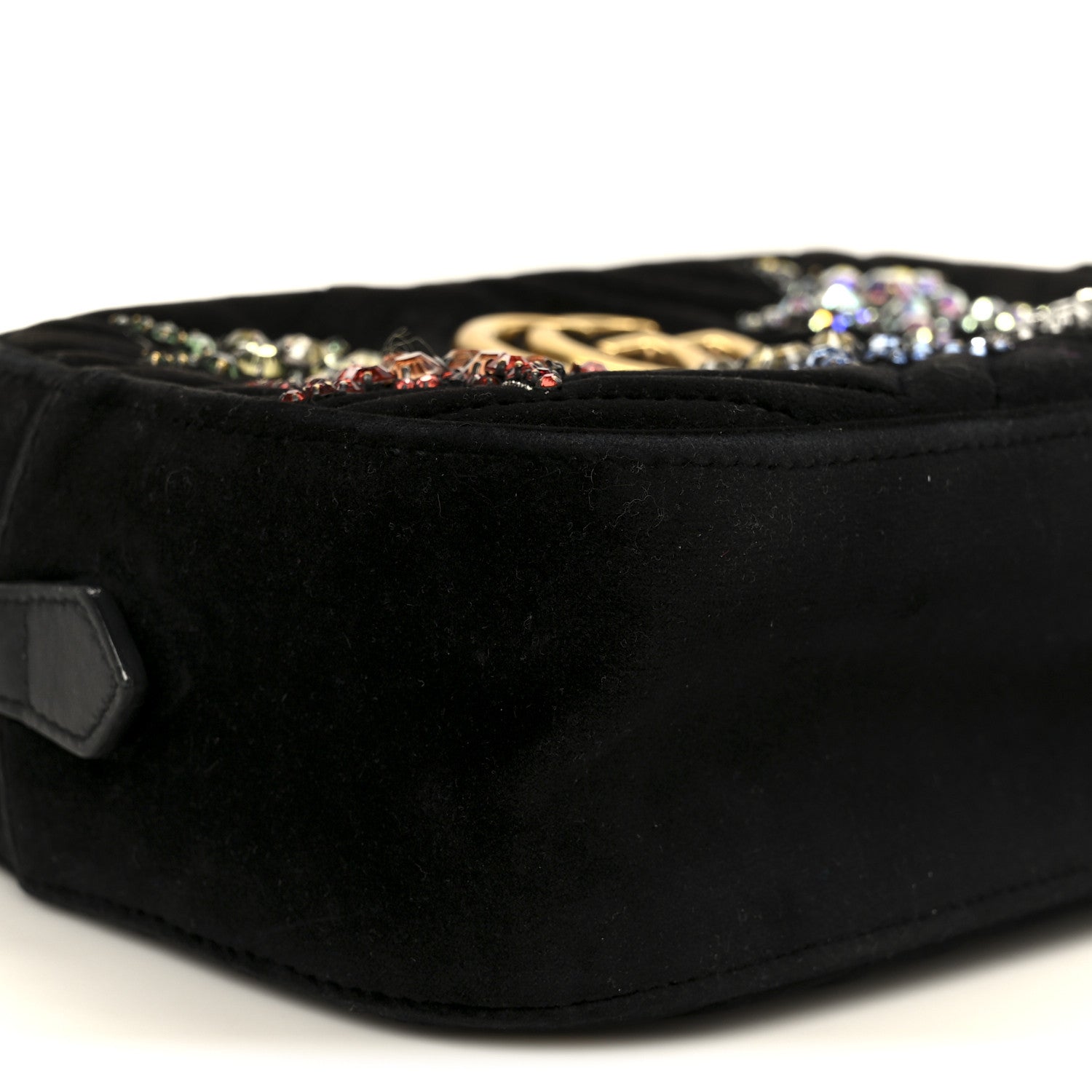 Gucci Velvet Matelasse Crystal Star Embroidered Small GG Marmont Chain Shoulder Bag Black