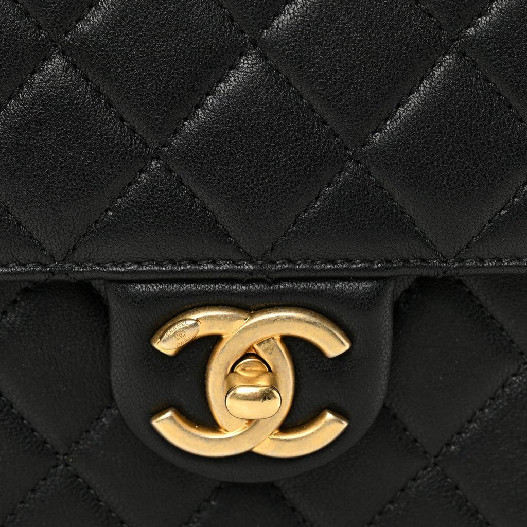 Chanel Goatskin Quilted Chic Pearls Flap Black