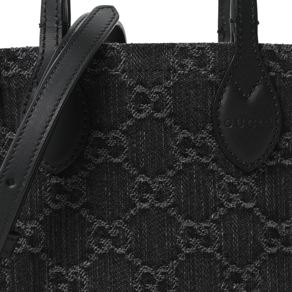 Gucci Denim GG Monogram Dollar Calfskin Mini Ophidia Tote Black Grey
