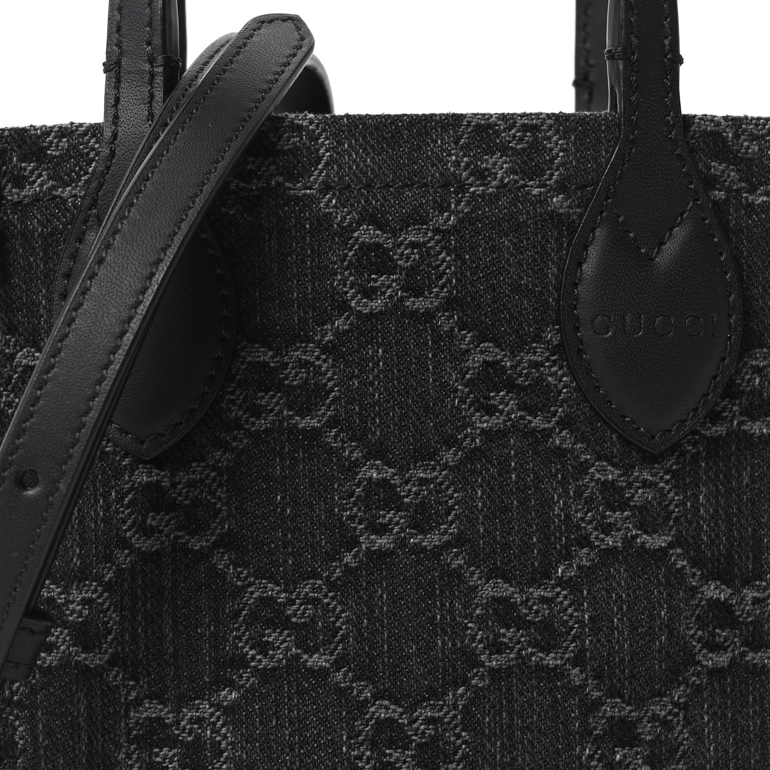 Gucci Denim GG Monogram Dollar Calfskin Mini Ophidia Tote Black Grey
