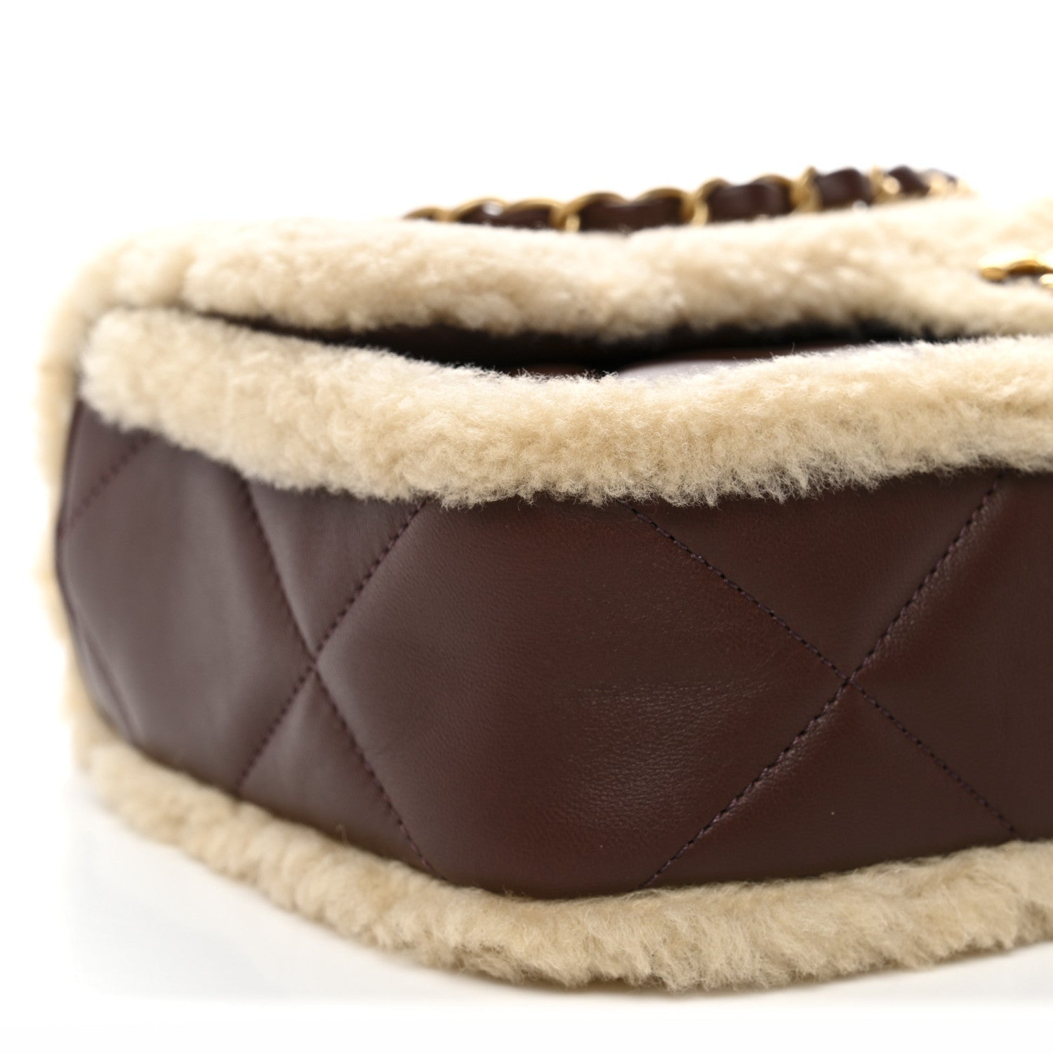 Chanel Shearling Lambskin Quilted Furry Coco Flap Dark Brown Beige