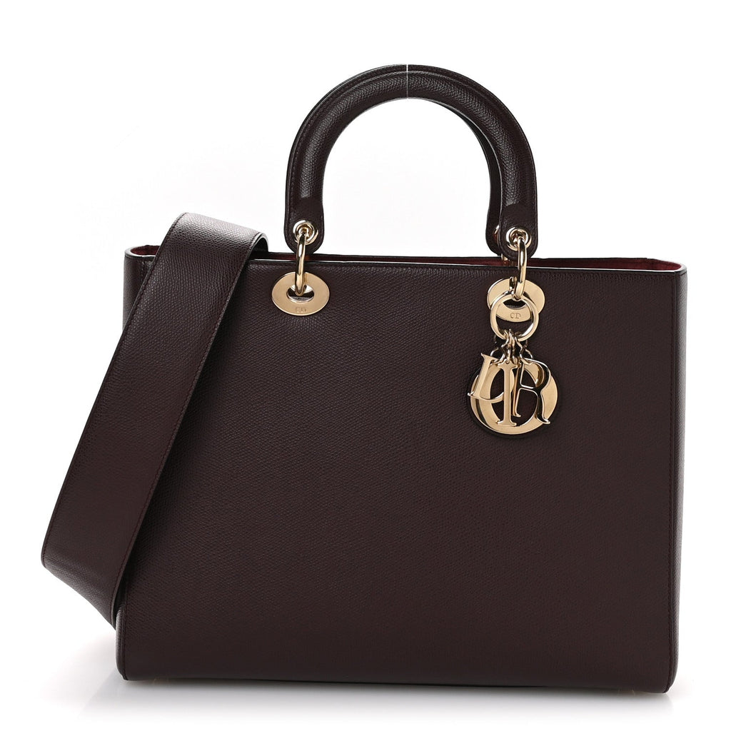 Christian Dior Grained Calfskin Large Lady Dior Burgundy