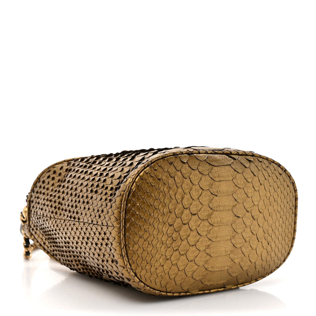 Chanel Metallic Snakeskin Paris Hamburg Drawstring Bucket Bag Gold