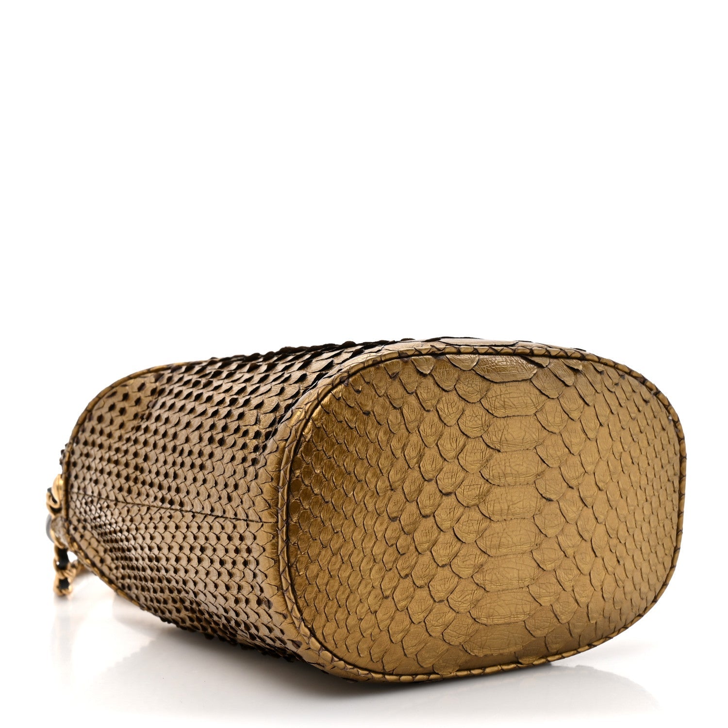 Chanel Metallic Snakeskin Paris Hamburg Drawstring Bucket Bag Gold