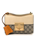 Gucci GG Supreme Monogram Calfskin Small Padlock Shoulder Bag Beige Mystic White Sun Oil