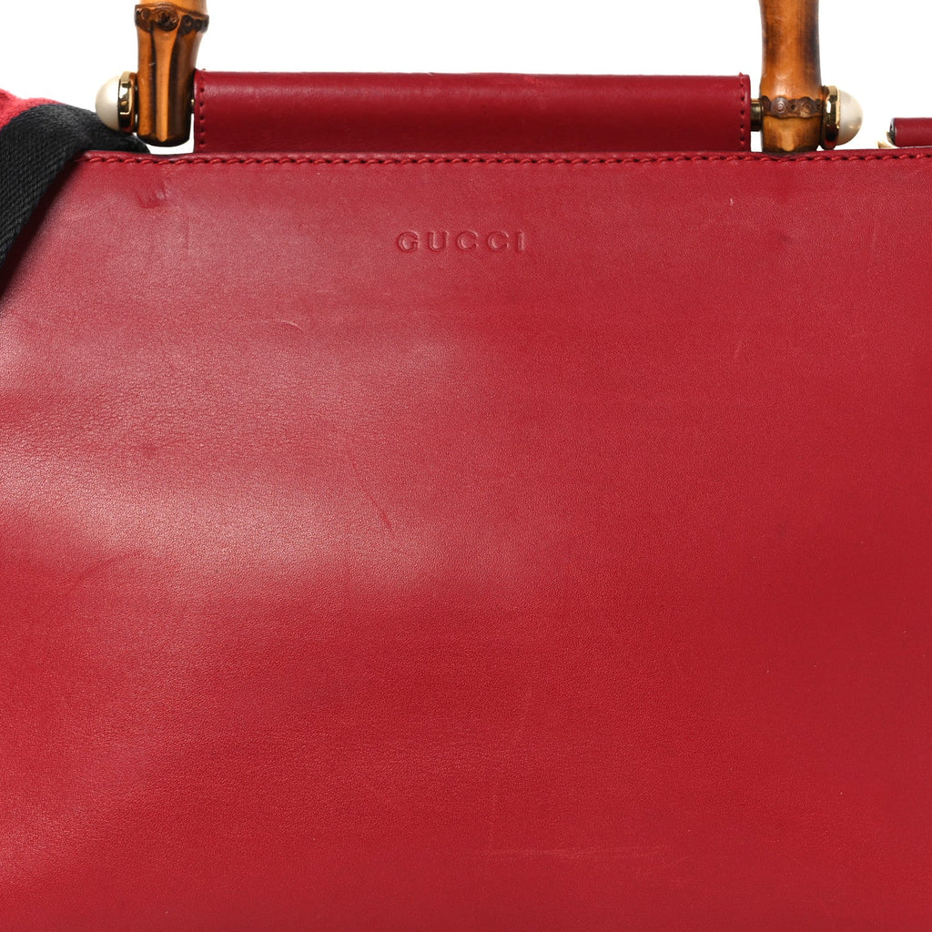 Gucci Nappa Bamboo Web Small Nymphaea Top Handle Bag Hibiscus Red