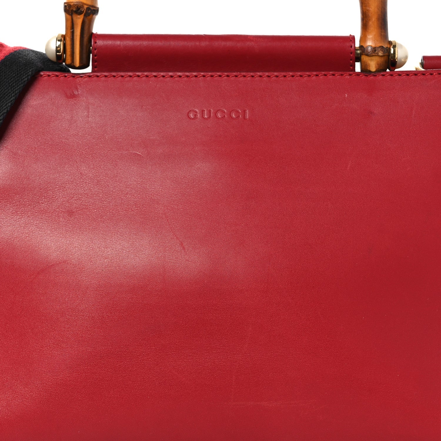 Gucci Nappa Bamboo Web Small Nymphaea Top Handle Bag Hibiscus Red