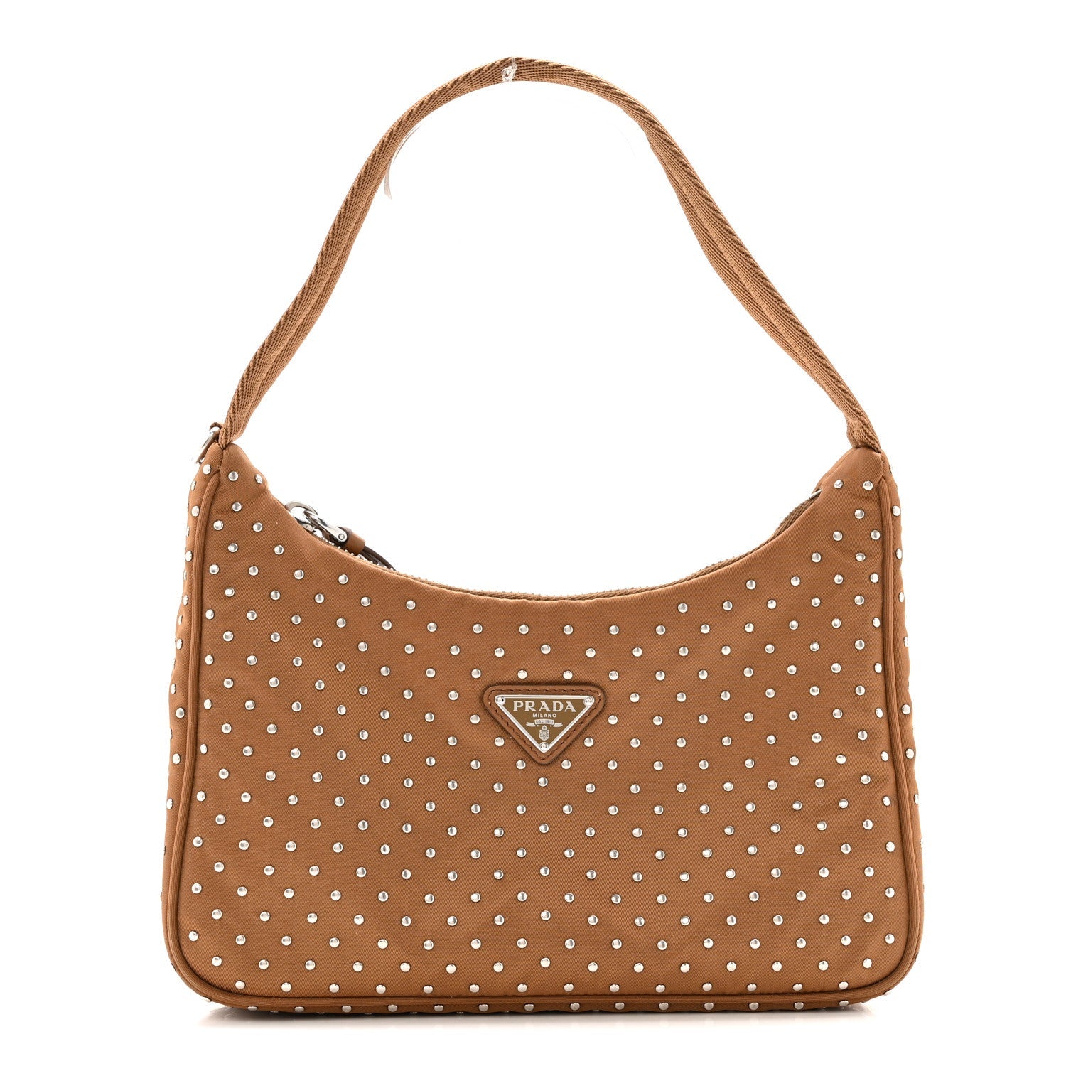 Prada Tessuto Nylon Studded Mini Re-Edition Bag Brandy