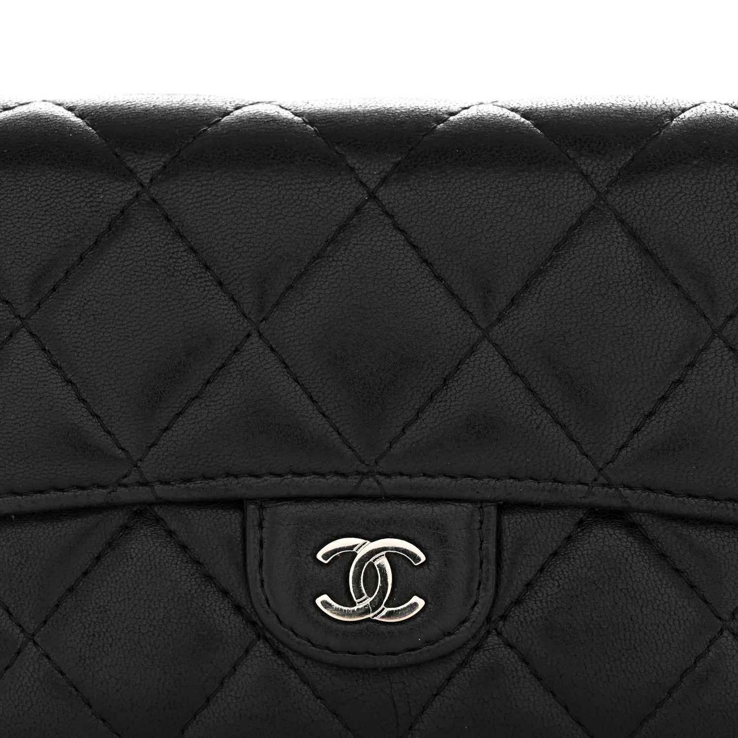 Lambskin Quilted Large Gusset Flap Wallet Black