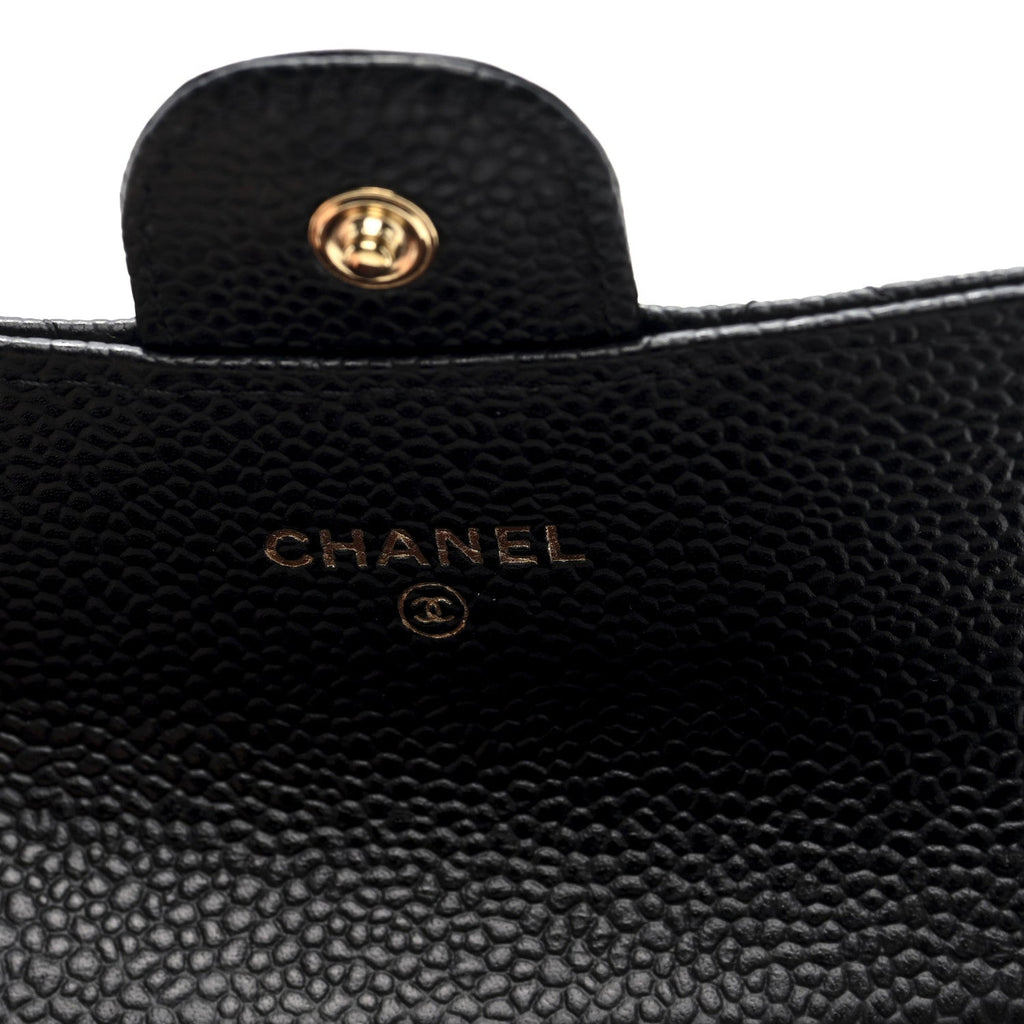 Caviar Quilted Flap Card Holder Wallet Black