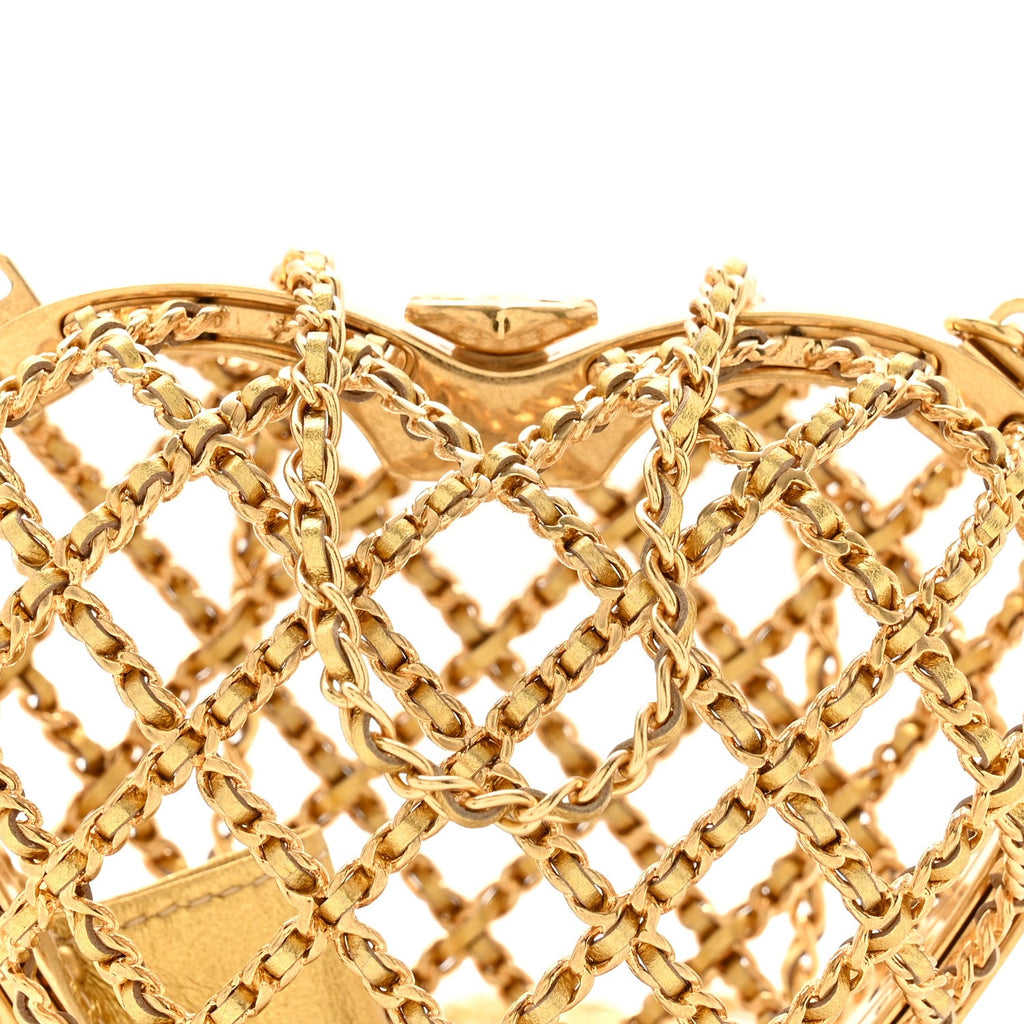 Chanel Metal Metallic Lambskin Quilted CC Heart Minaudiere Crossbody Gold