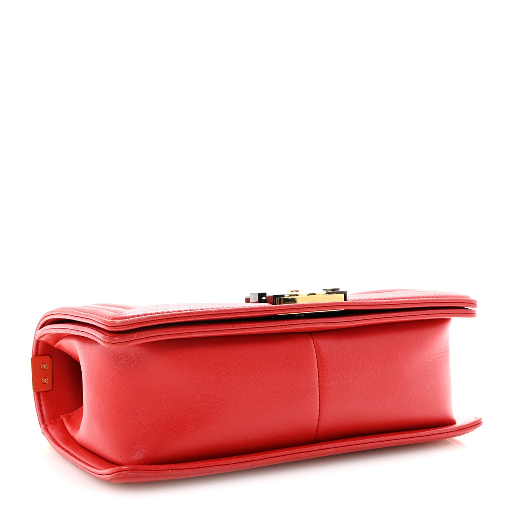 Chanel Lambskin Embossed Medium Boy Cube Flap Red