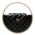 Chanel Patent Calfskin Quilted Chain Hoop Bag Black