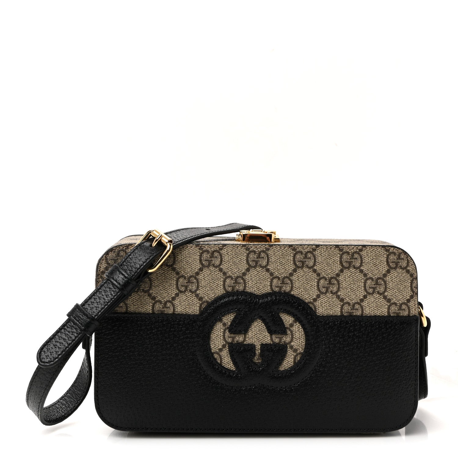 Gucci GG Supreme Monogram Textured Dollar Calfskin Mini New Basket Shoulder Bag Beige Ebony Black