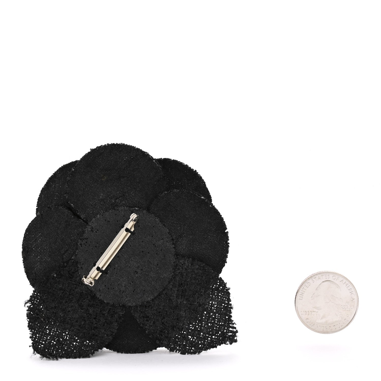 Chanel Tweed Camellia Pin Brooch Black