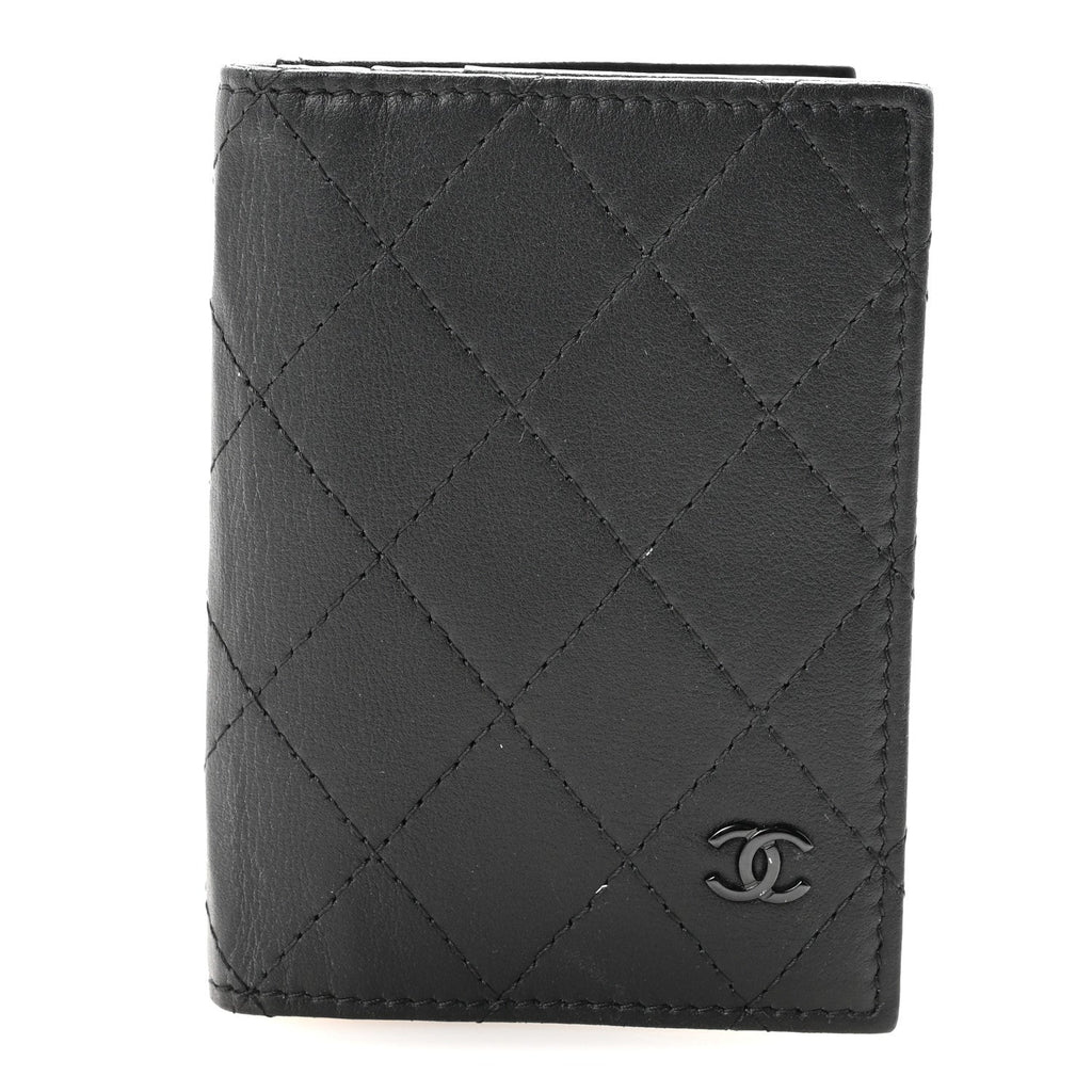 Calfskin Quilted Card Holder Wallet So Black