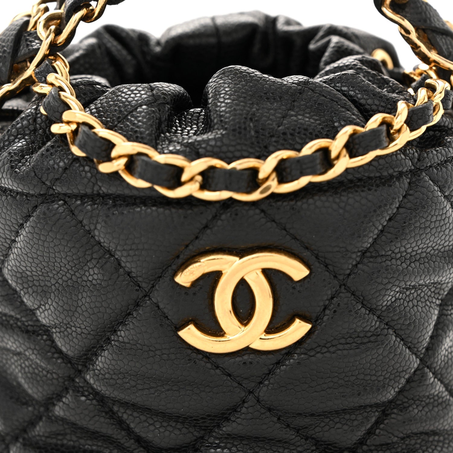 Chanel Caviar Quilted Coco First Bucket Clutch With Chain Black