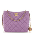 Chanel Lambskin Quilted Small Pearl Crush Hobo Purple