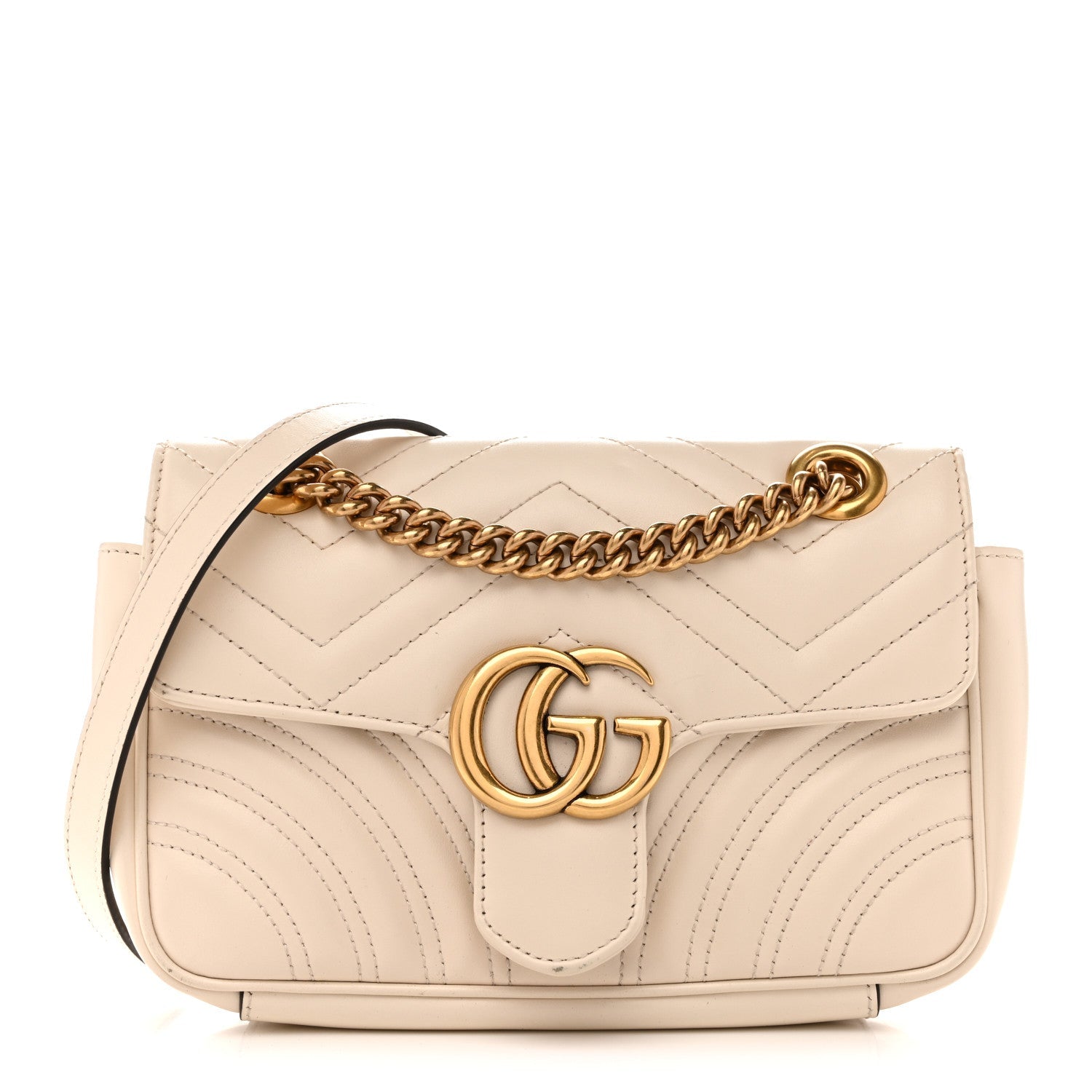 Gucci Calfskin Matelasse Mini GG Marmont Shoulder Bag White
