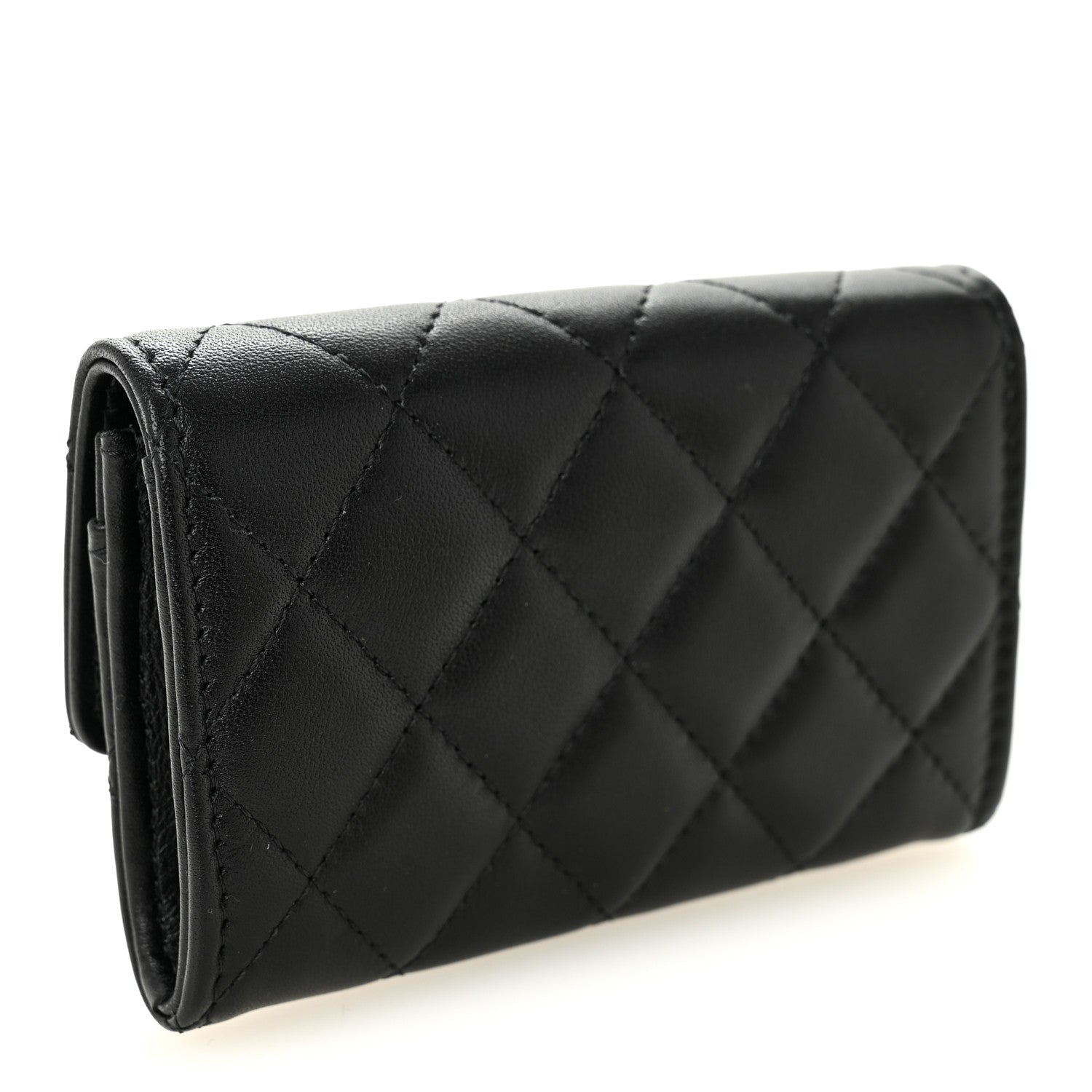 Chanel Shiny Lambskin Quilted Textured CC Card Holder Black