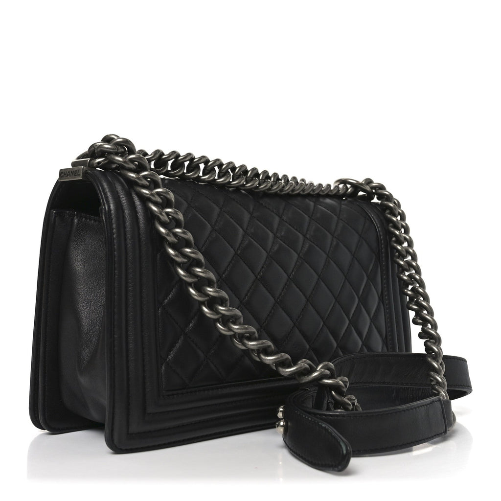 Chanel Lambskin Quilted Medium Boy Flap Dark Grey