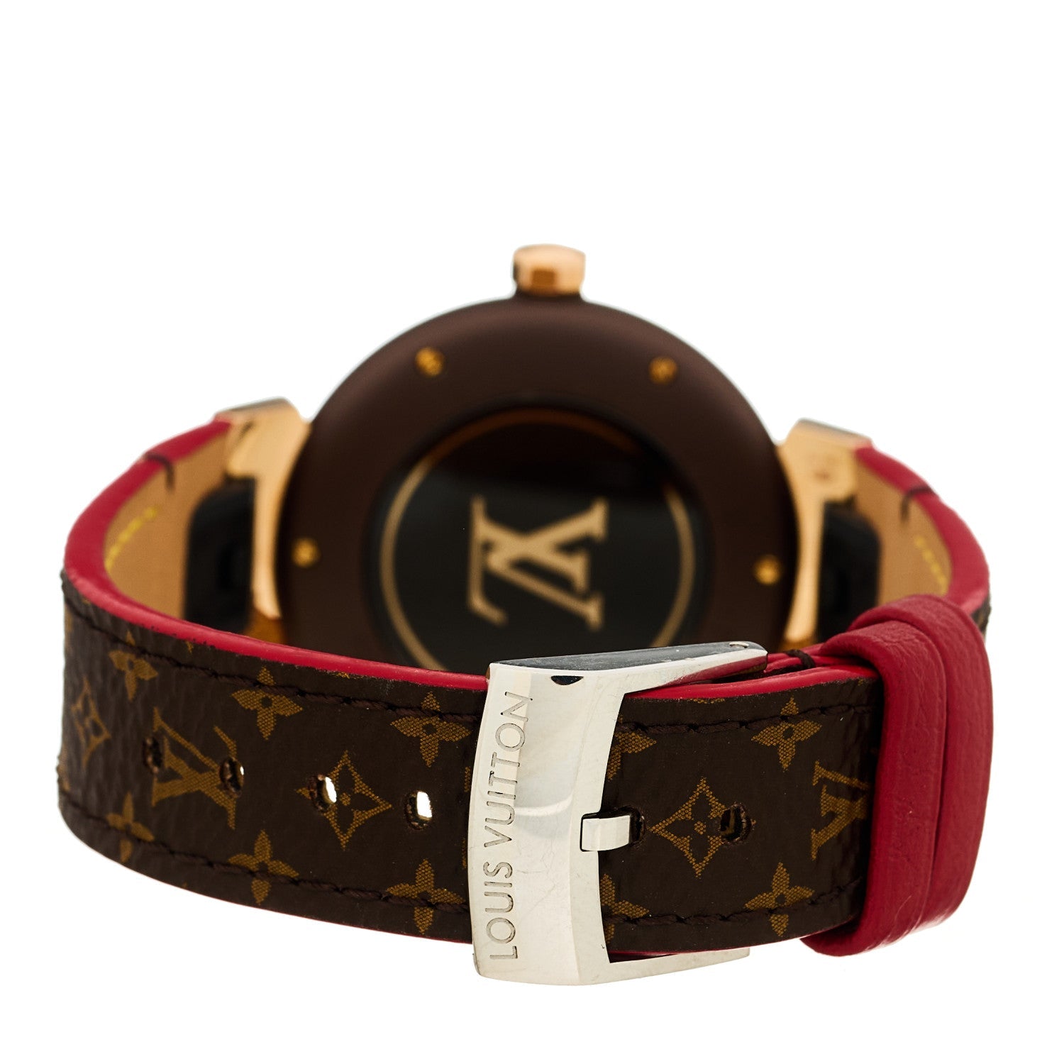Louis Vuitton Stainless Steel 18K Rose Gold Monogram 34mm Tambour Quartz Watch Brown