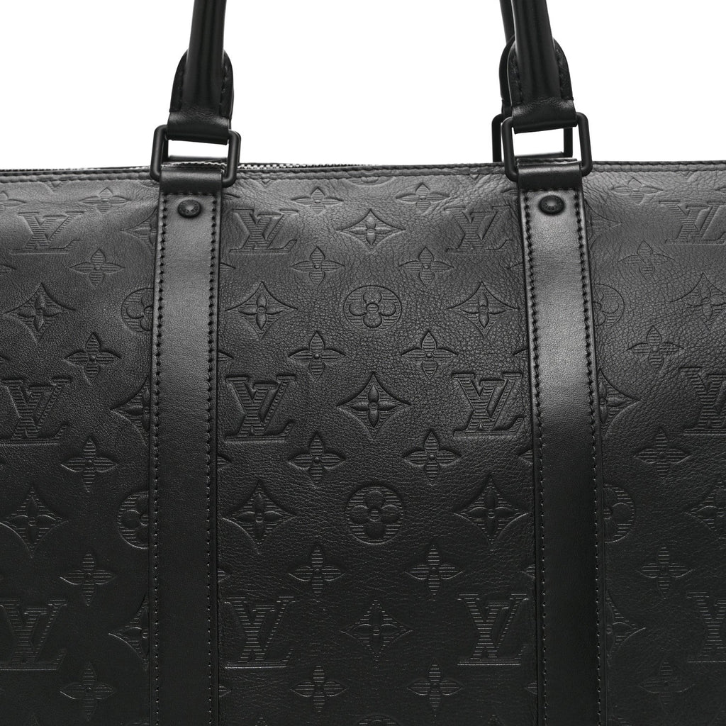 Louis Vuitton Calfskin Shadow Monogram Keepall Bandouliere 50 Black