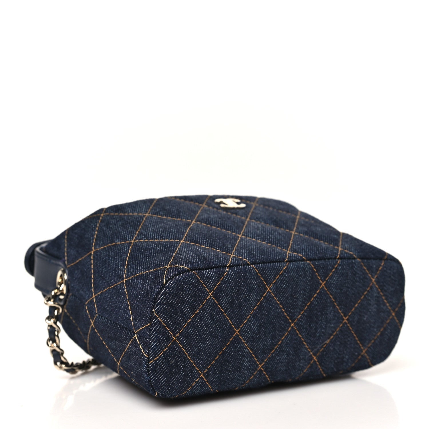 Chanel Denim Quilted Hobo Clutch With Chain Dark Blue Orange