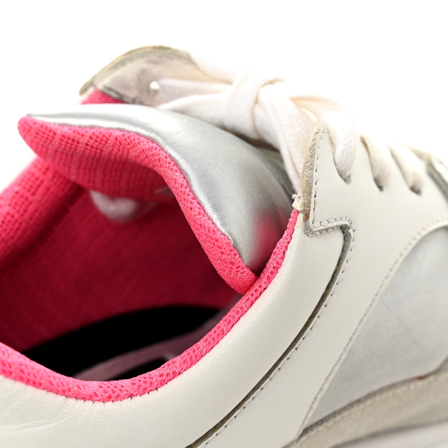 Calfskin Fabric Sneakers 36 White Silver Fluo Pink