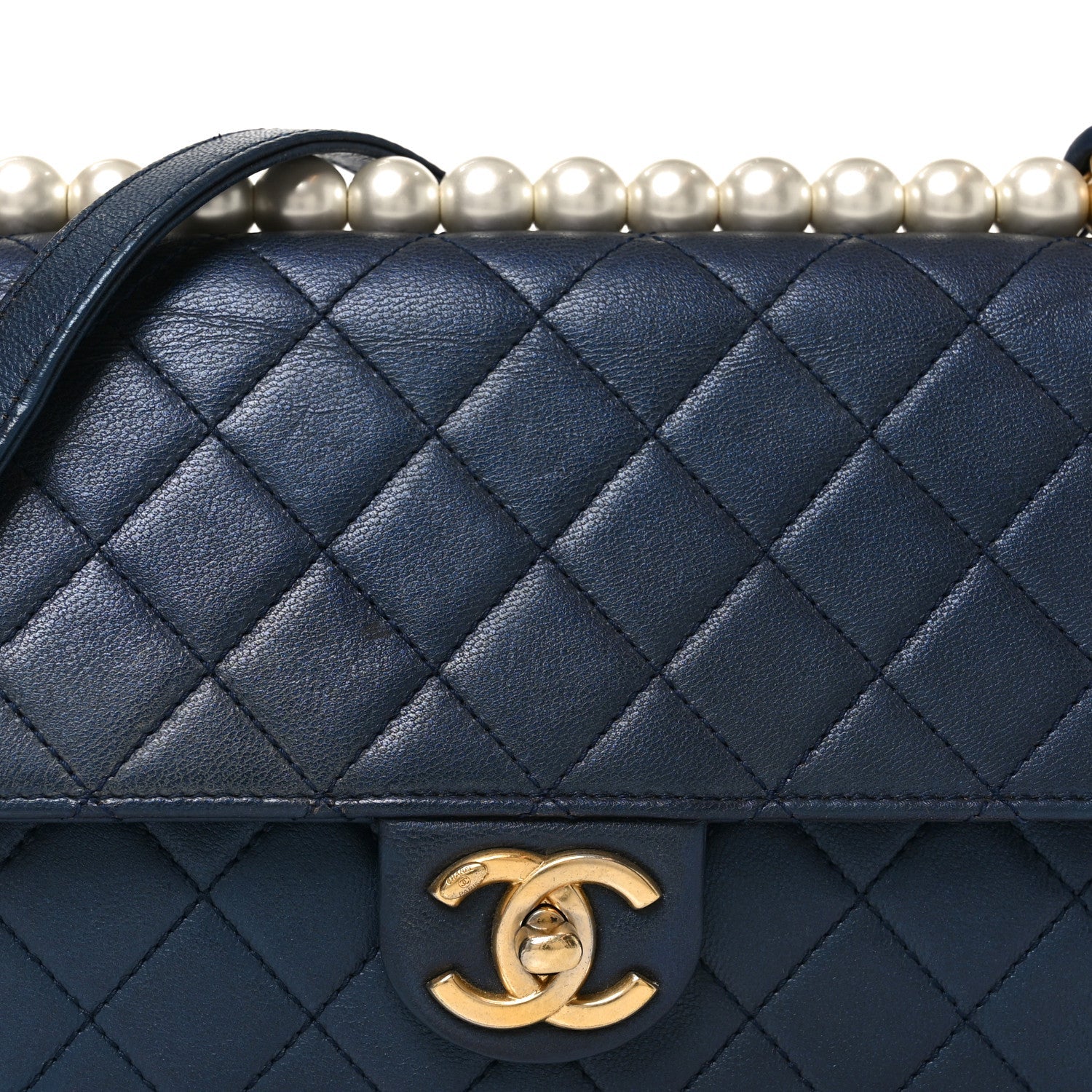Chanel Iridescent Lambskin Quilted Small Chic Pearls Flap Blue