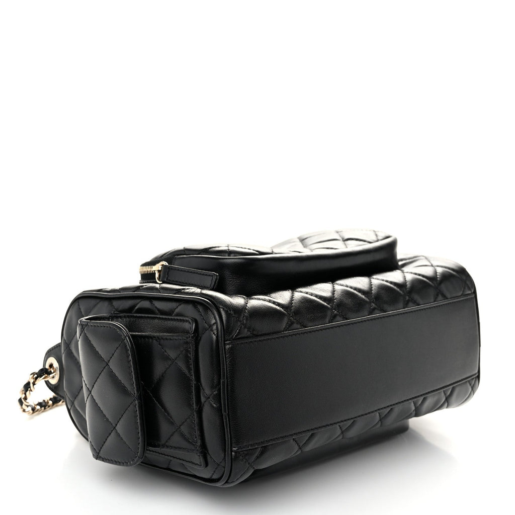 Chanel Shiny Crumpled Lambskin Quilted Medium Preppy Pocket Camera Case Black