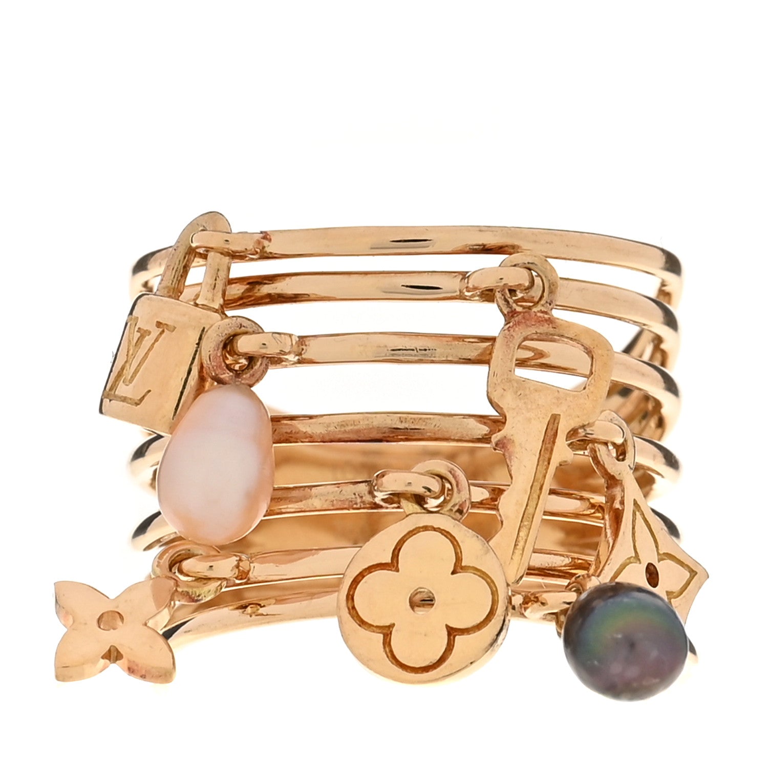 Louis Vuitton 18K Yellow Gold Cultured Pearl Monogram Charm Ring 58 8.25