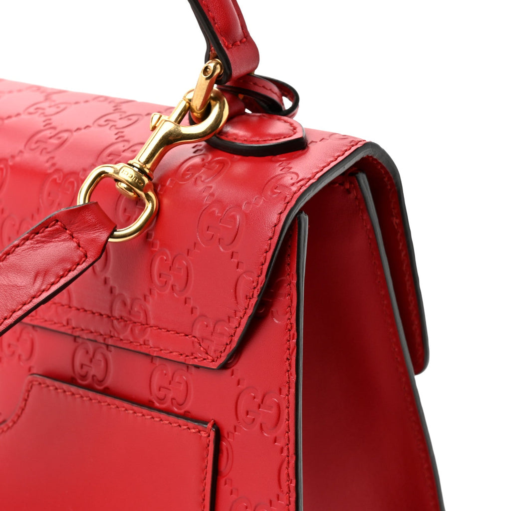 Gucci Guccissima Signature Small Padlock Top Handle Bag Hibiscus Red
