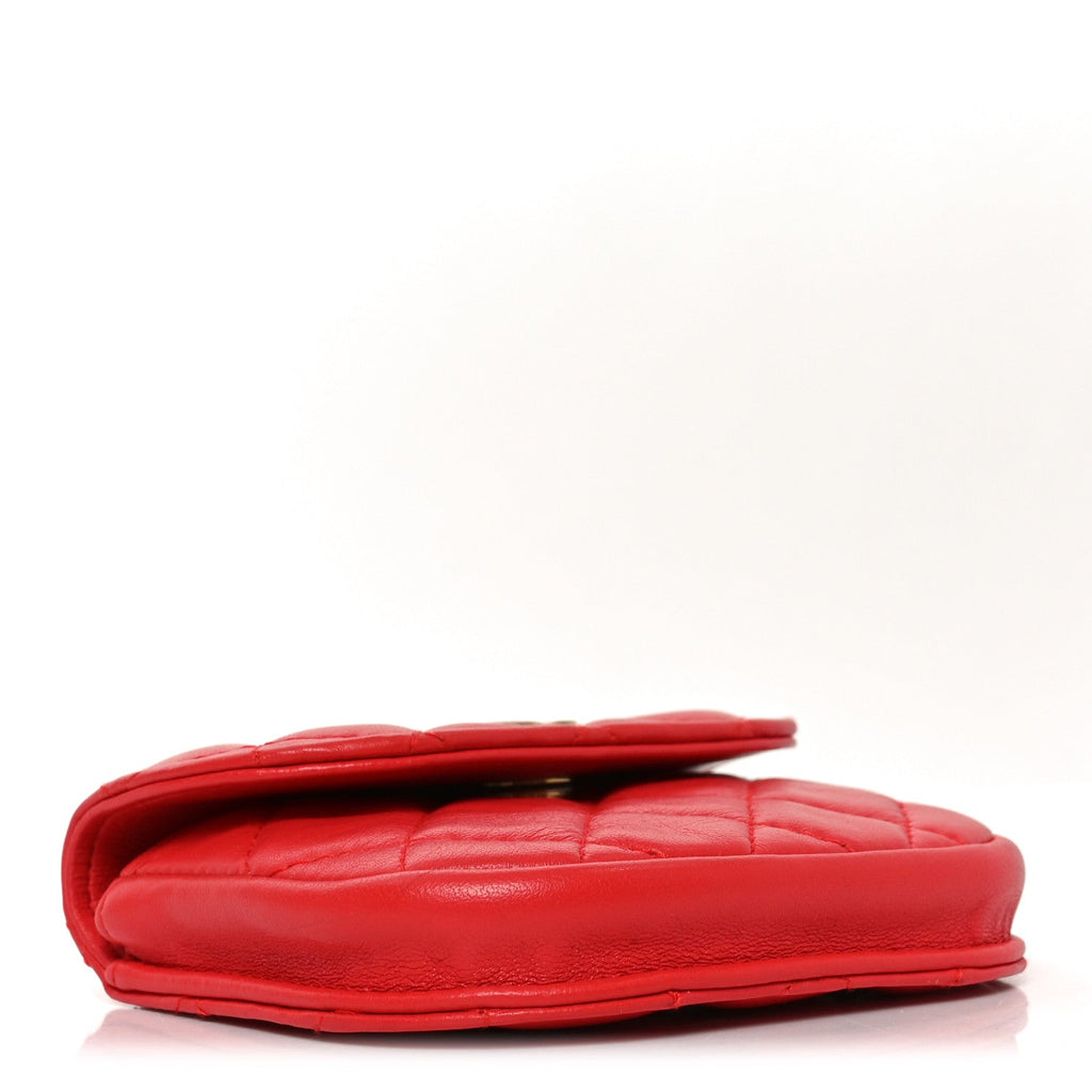 Chanel Lambskin Quilted Pearl Crush Waist Bag Red