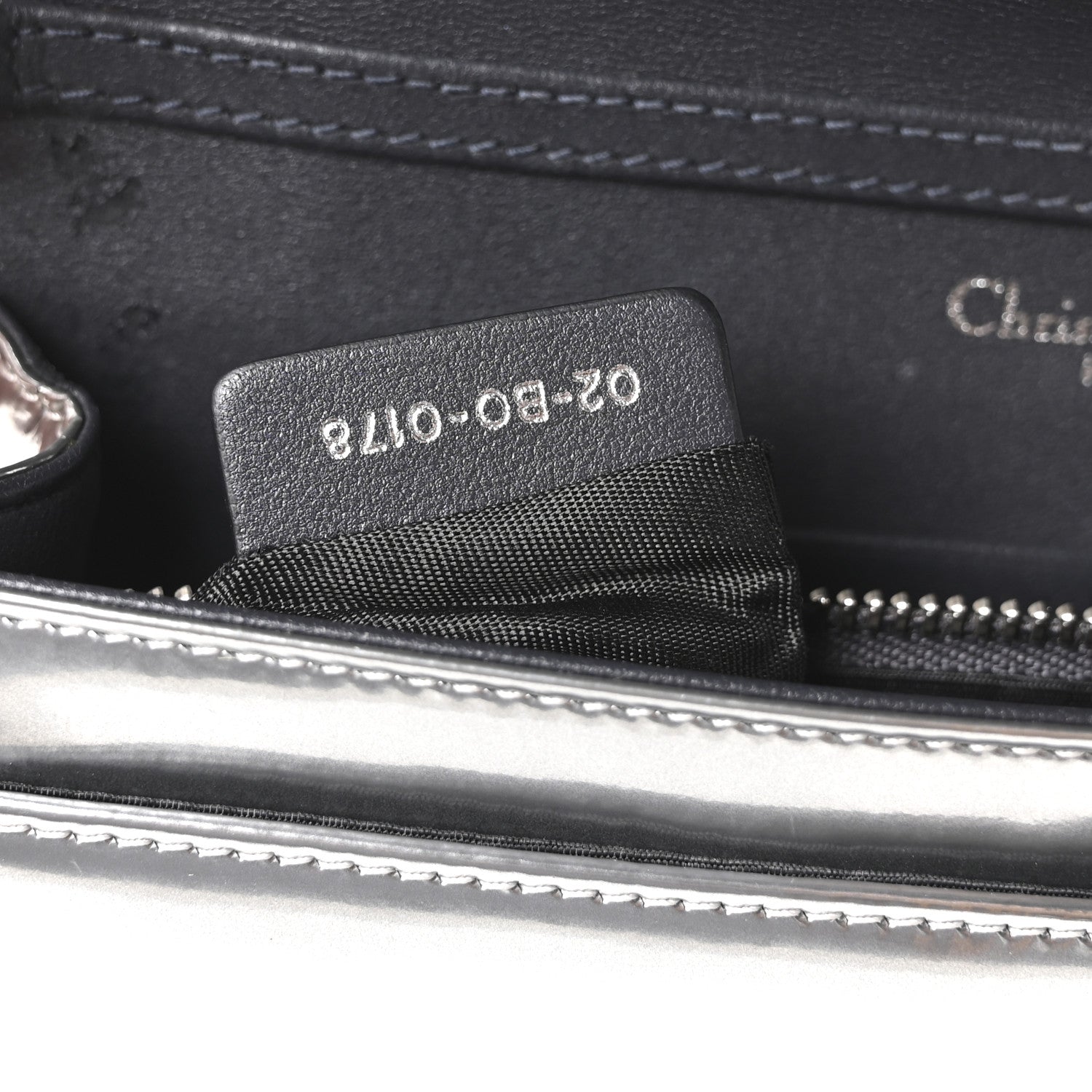 Christian Dior Metallic Patent Micro-Cannage Diorama Wallet on Chain Pouch Silver