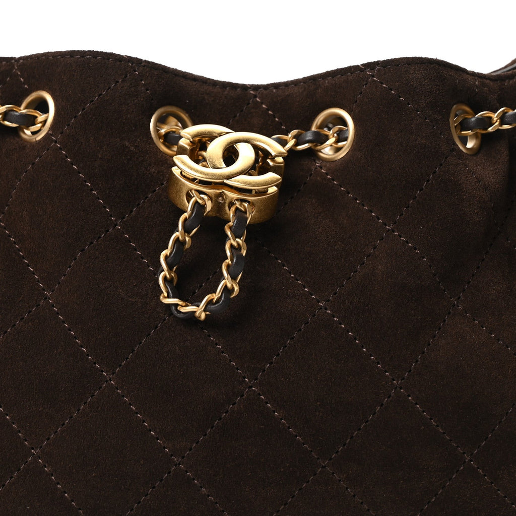 Chanel Suede Quilted Mini Chanel 25 Handbag Dark Brown