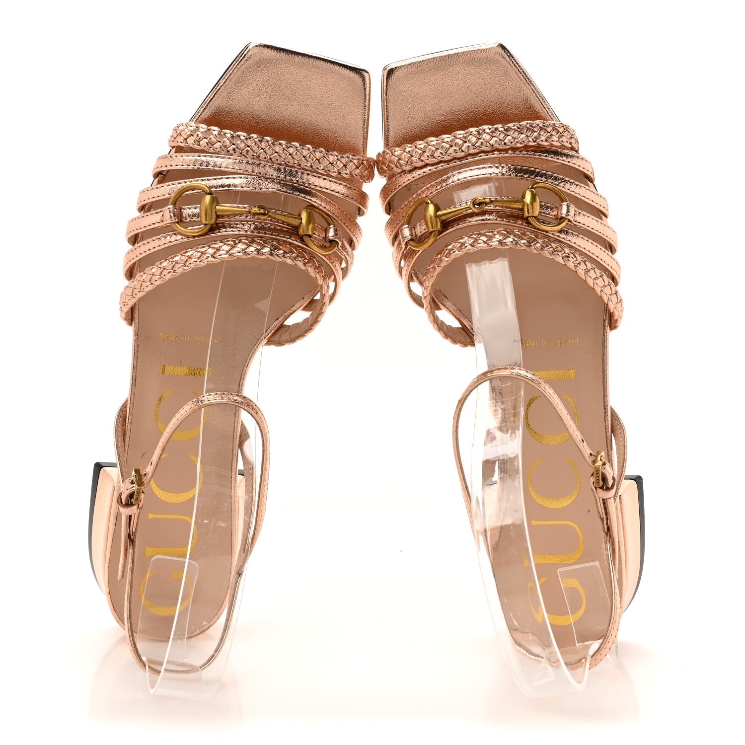 Gucci Metallic Nappa Braided Ketty Horsebit Sandals 36 Salmone