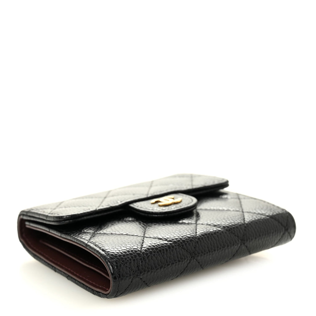 Caviar Quilted Compact Flap Wallet Black