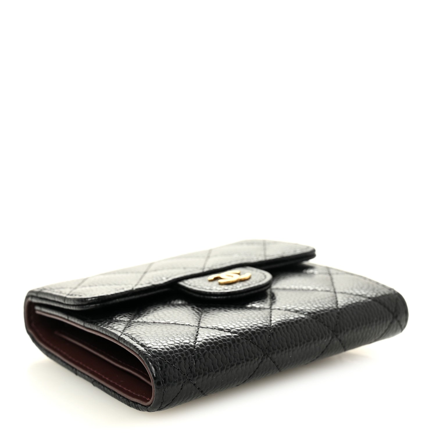 Caviar Quilted Compact Flap Wallet Black