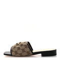 Gucci Monogram Matelasse Diagonal GG Marmont Flat Slide Sandals 35 Beige Ebony Black