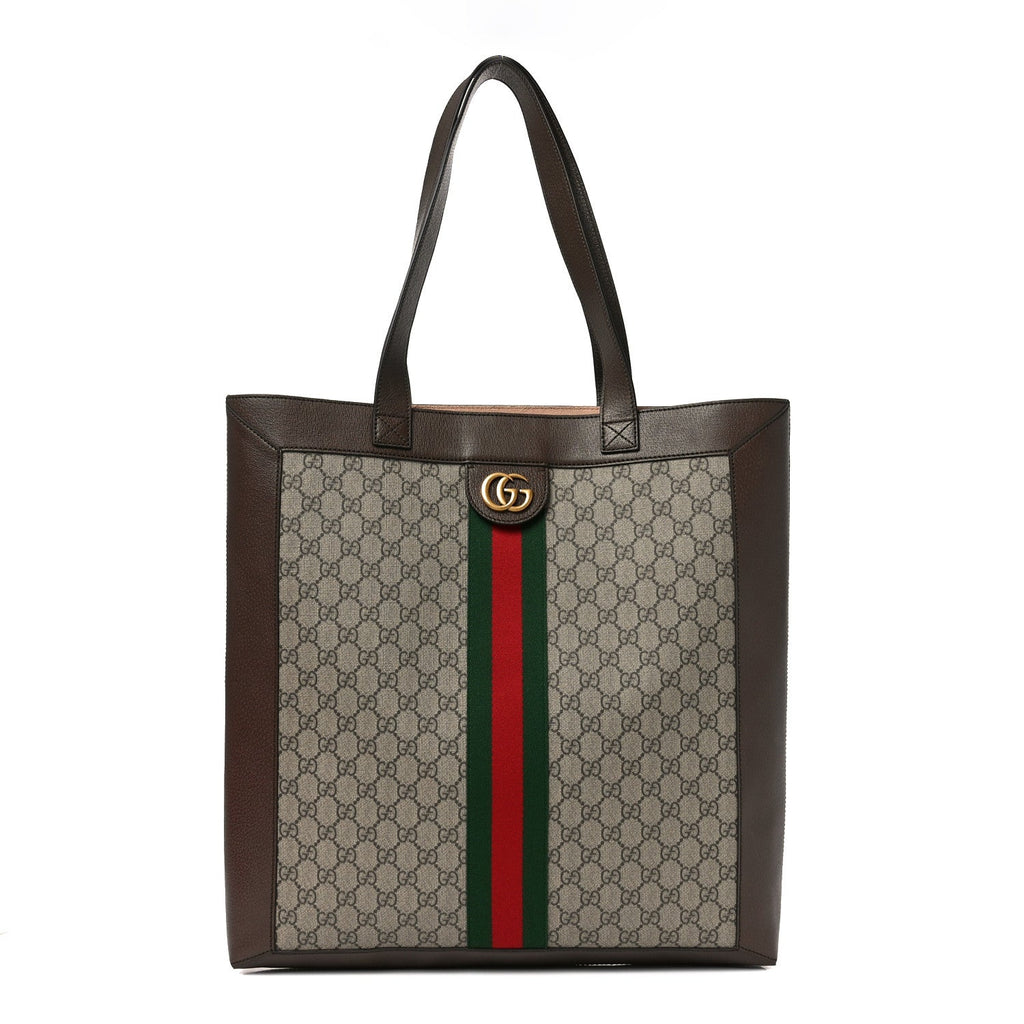 Gucci GG Supreme Monogram Web Large Ophidia Vertical Shopping Tote Brown