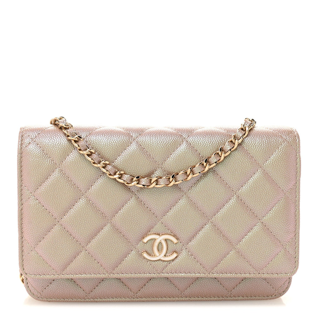 Chanel Iridescent Caviar Quilted Wallet on Chain WOC Beige