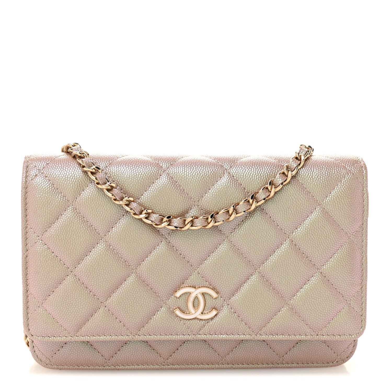 Chanel Iridescent Caviar Quilted Wallet on Chain WOC Beige