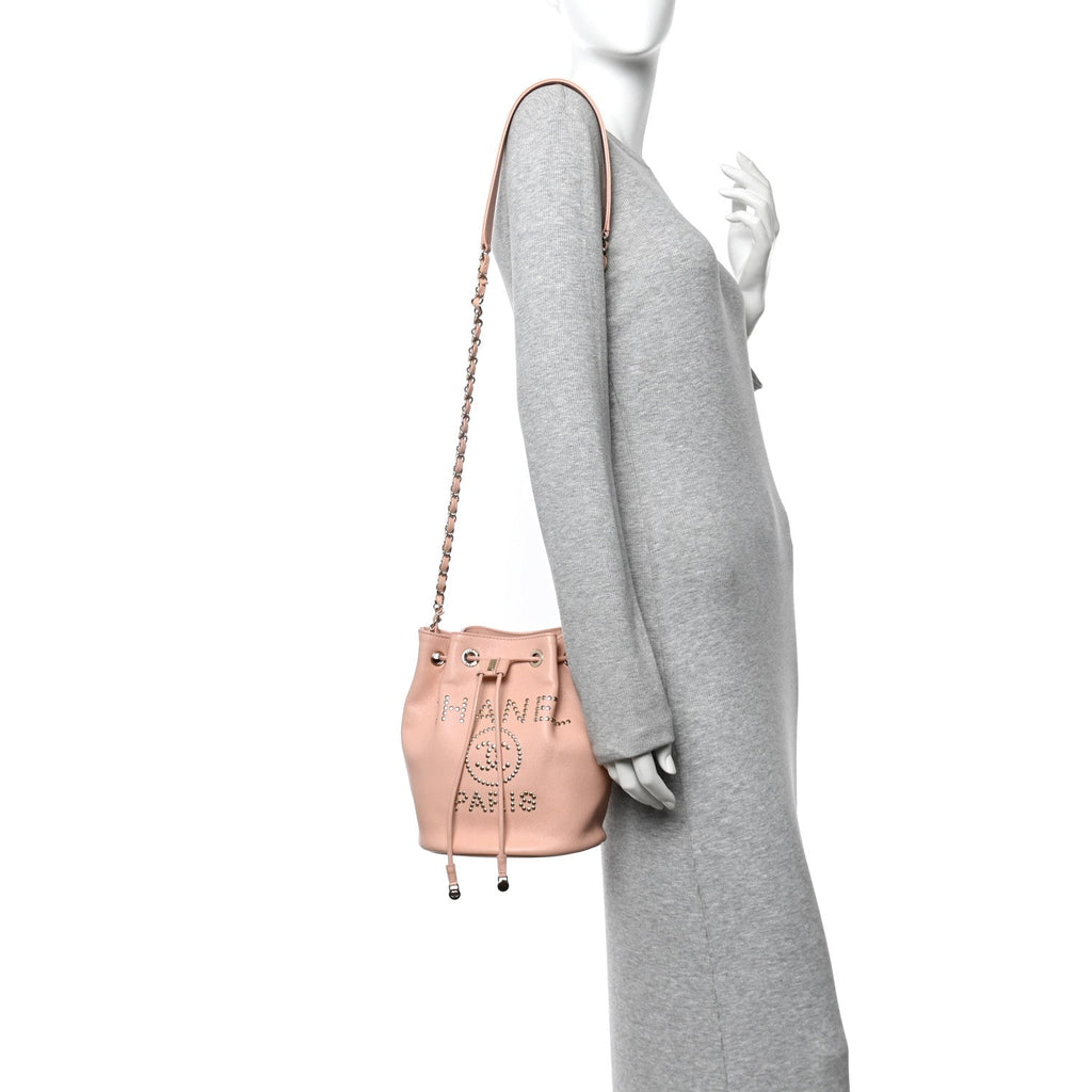 Chanel Caviar Deauville Drawstring Bucket Bag Light Pink