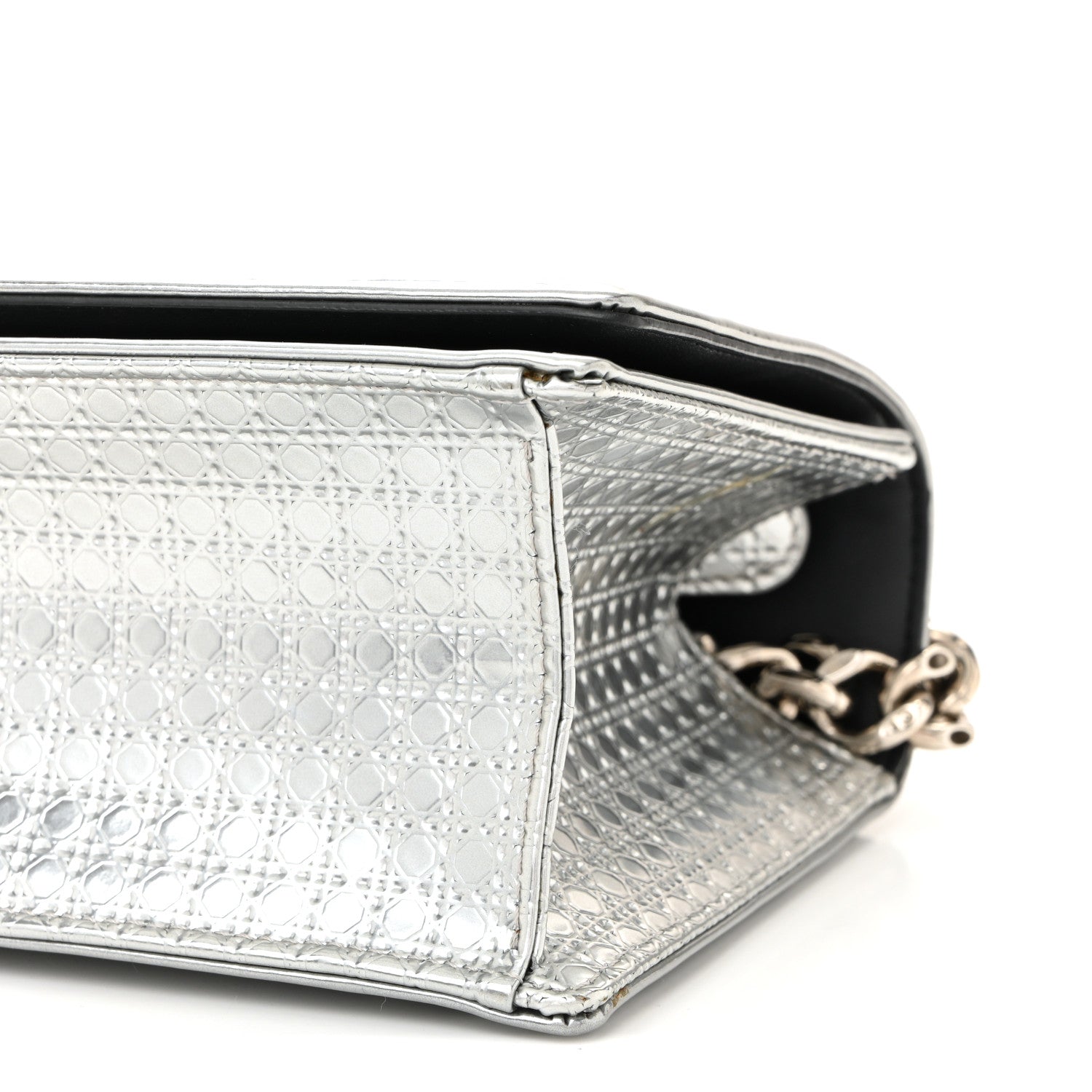 Christian Dior Metallic Patent Micro-Cannage Small Diorama Flap Bag Silver