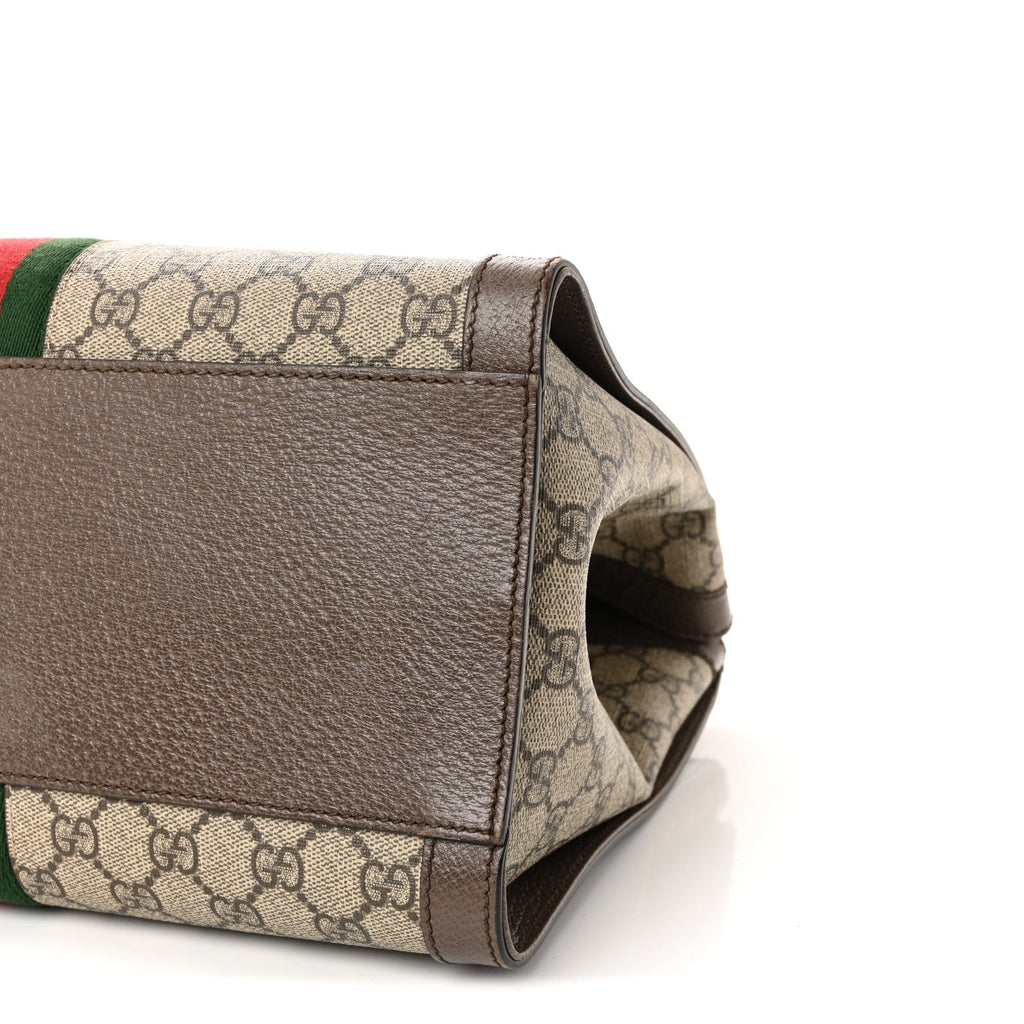 Gucci GG Supreme Monogram Web Medium Ophidia Tote Bag Brown